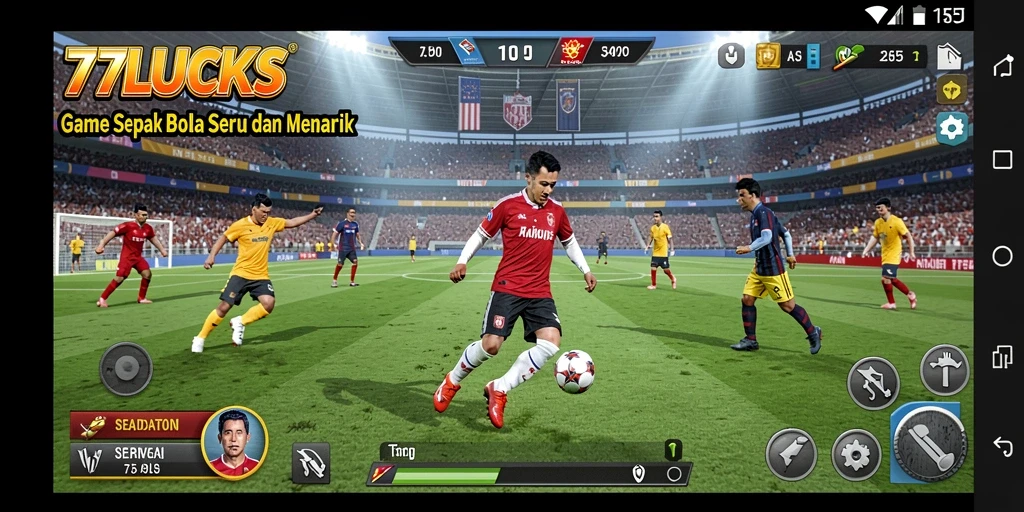 Tampilan gameplay menarik dari 77LUCKS dengan aksi sepak bola seru.
