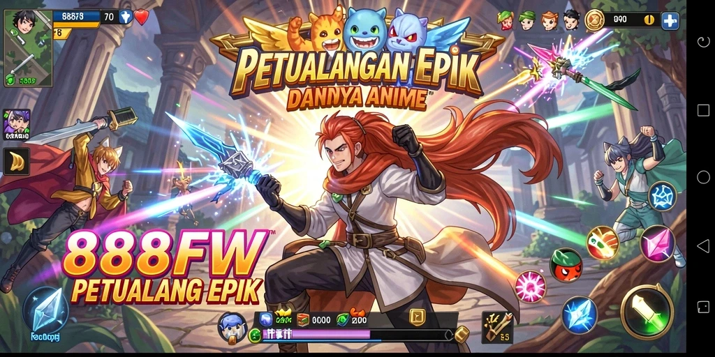 Menampilkan karakter anime dalam aksi epik saat bermain 888FW.