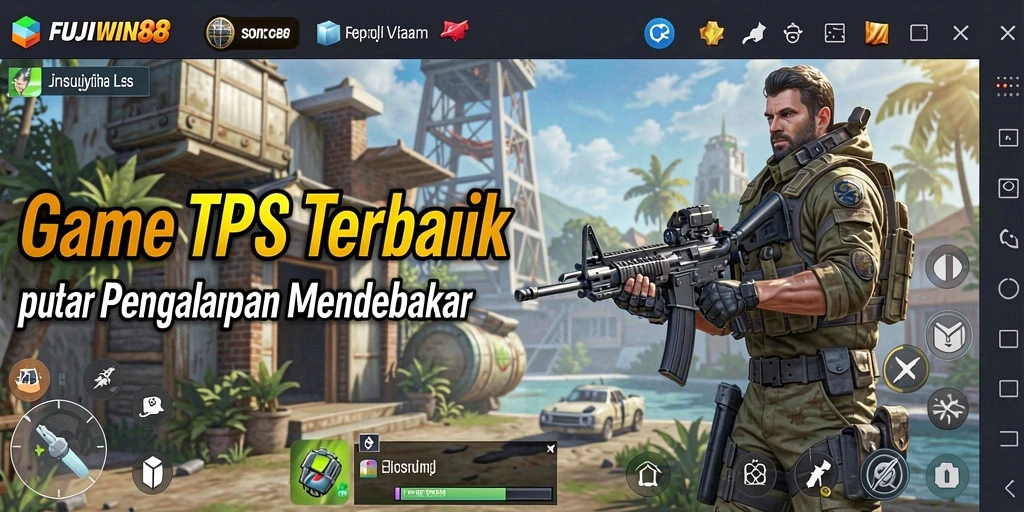 Tangkapan layar gameplay FUJIWIN88 menampilkan pertempuran TPS yang intens dan mendebarkan.