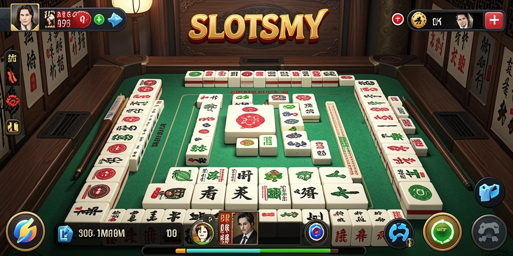 Tampilan gameplay menarik di SLOTSMY yang menampilkan Mahjong penuh warna.